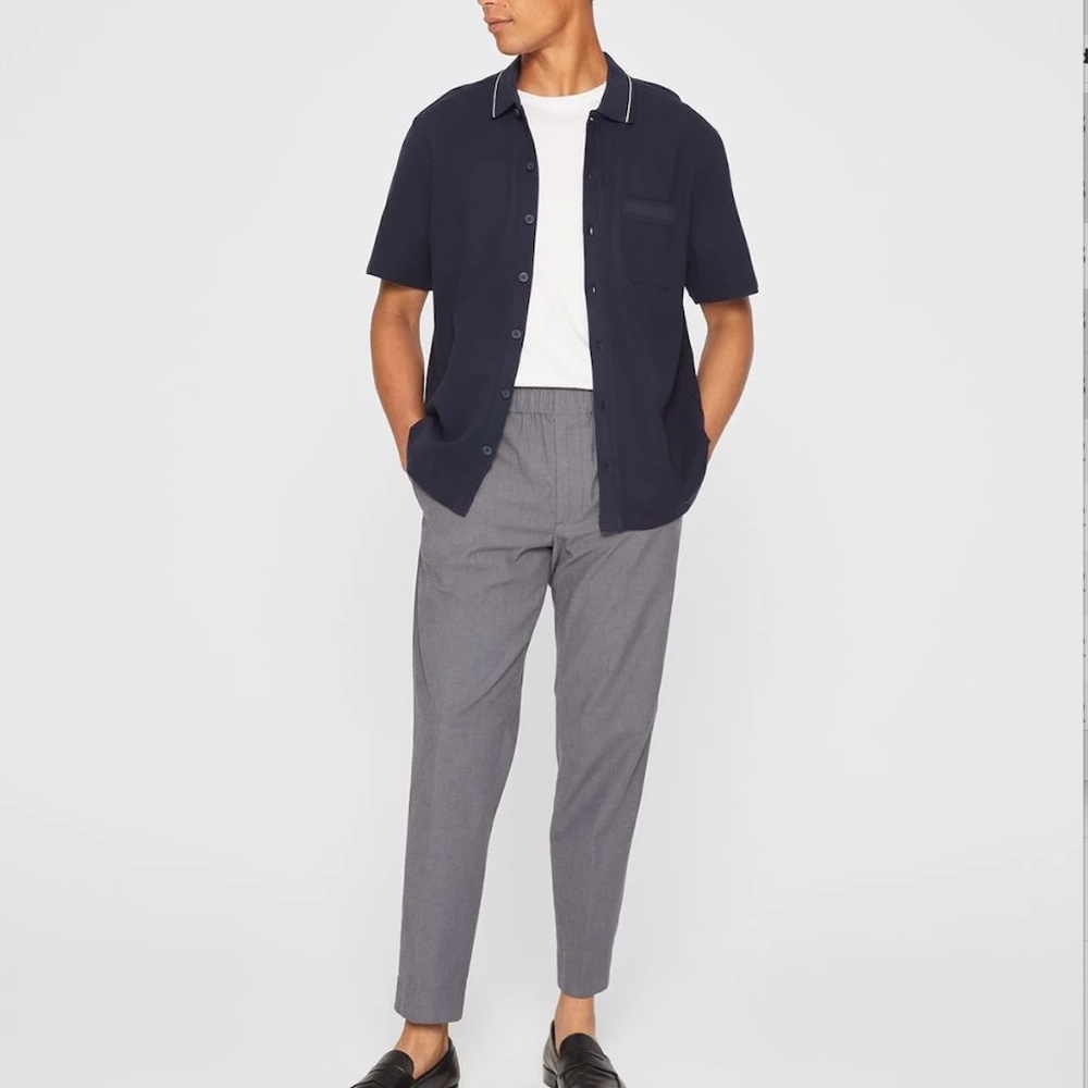 Elasticated Dobby Trousers - New With Tags - NEVER WORN - Textured Navy Mix